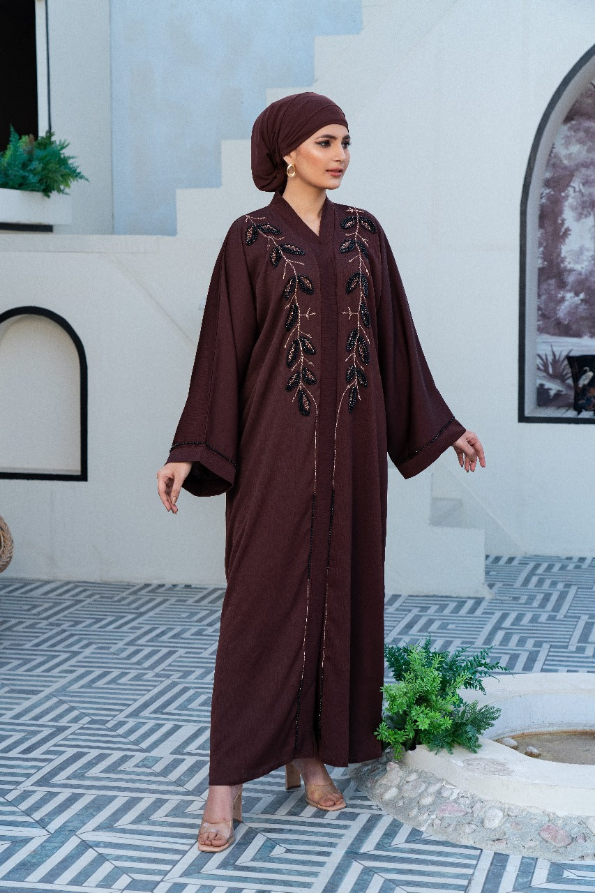 Arsin Bown Embroided Abaya, SMAMZ modest wear, premium abayas in UK, modest dresses,high quality abaya