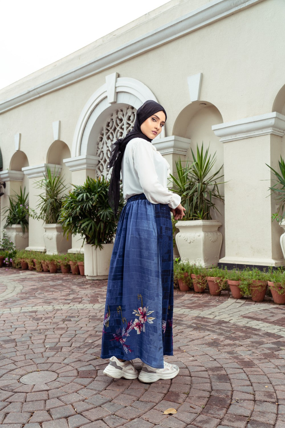 Blue Causal Skirt,modest wear collection,silk skirt,flower print skirt,smamz modest wear