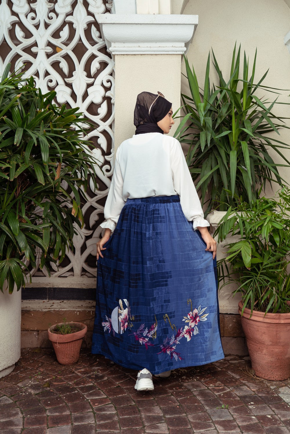 Blue Causal Skirt,modest wear collection,silk skirt,flower print skirt,smamz modest wear