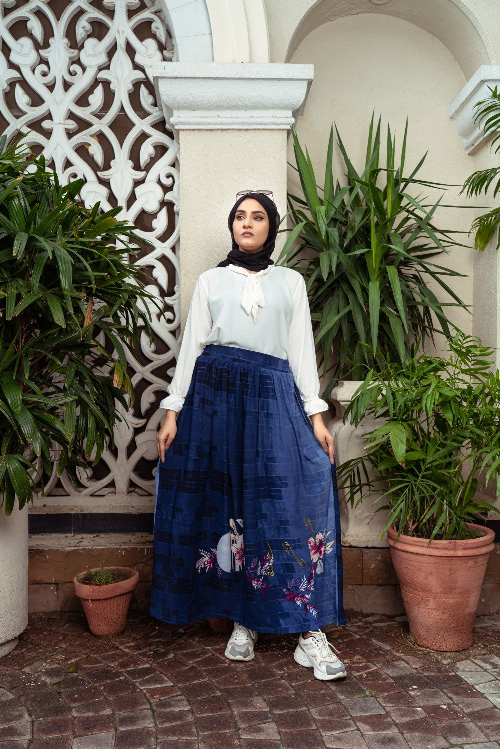 Blue Causal Skirt,modest wear collection,silk skirt,flower print skirt,smamz modest wear