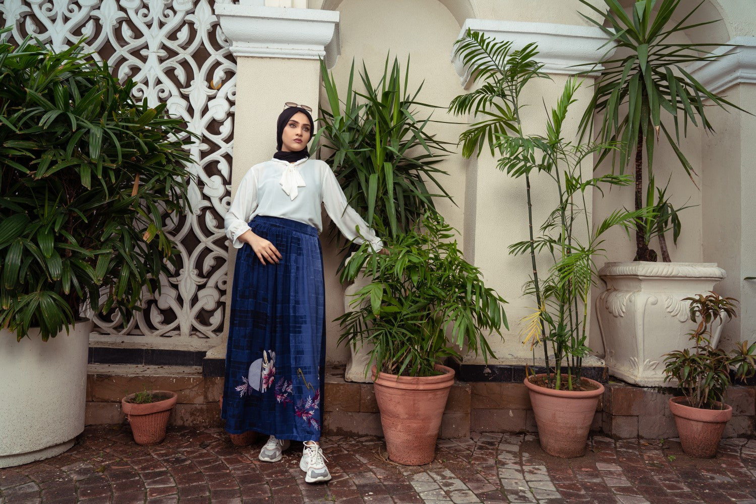 Blue Causal Skirt,modest wear collection,silk skirt,flower print skirt,smamz modest wear