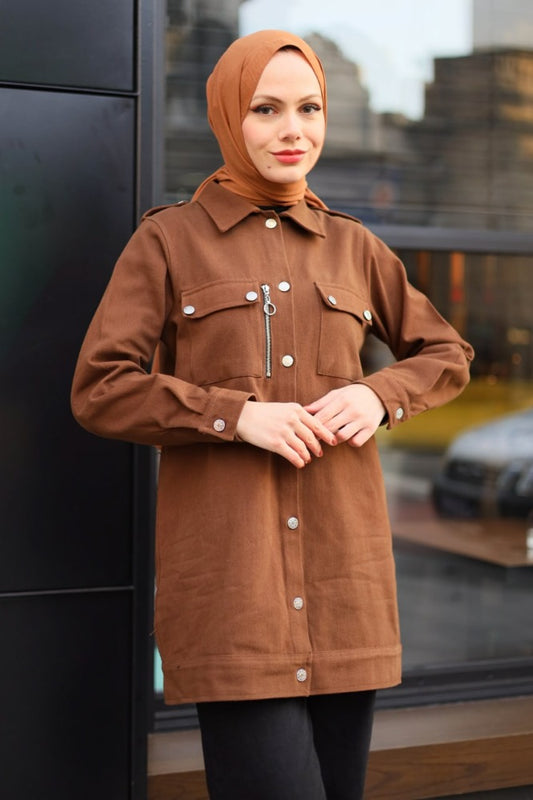 Brown Long Denim Shirt