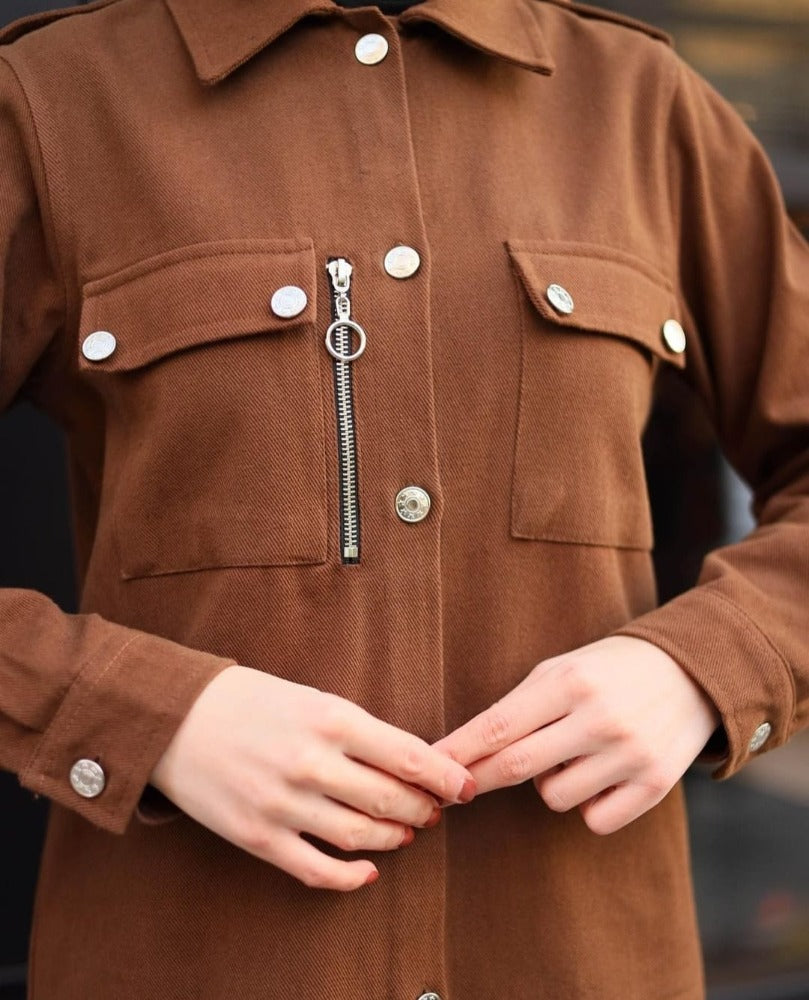 Brown Long Denim Shirt