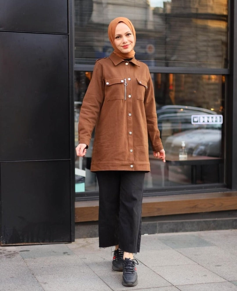 Brown Long Denim Shirt