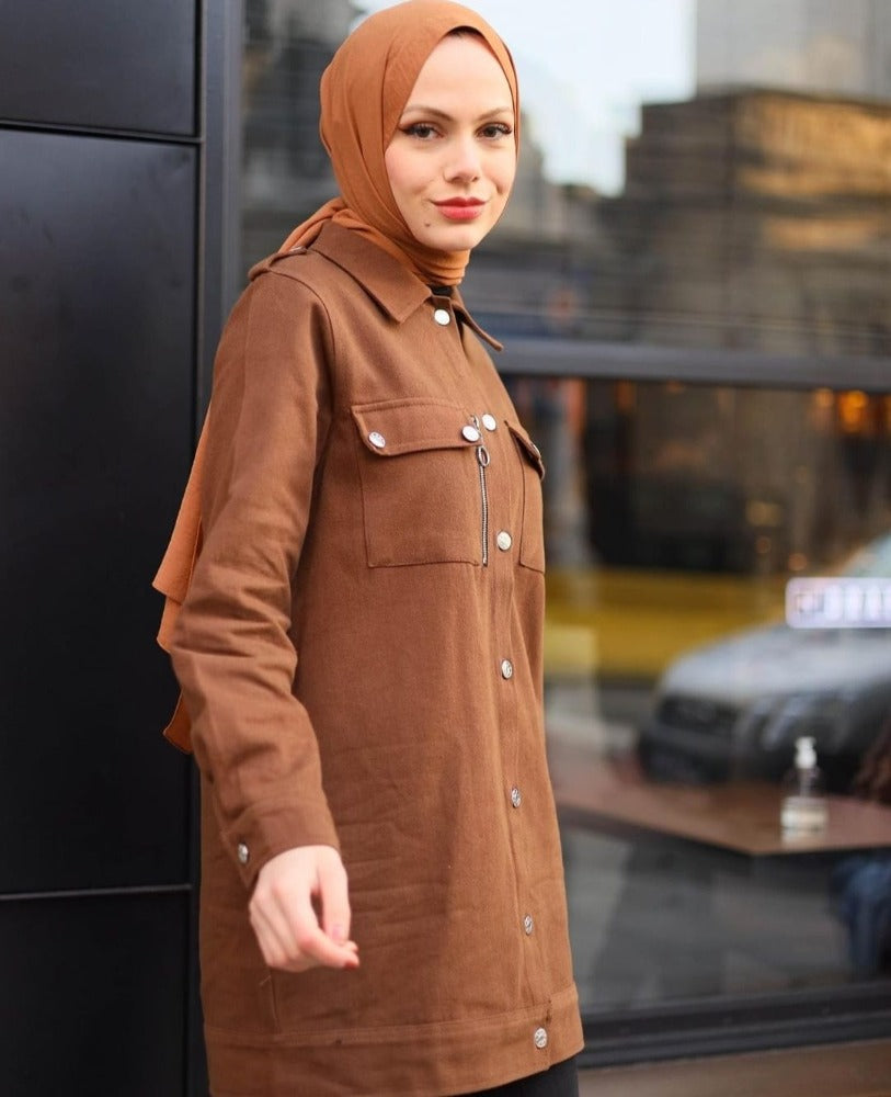 Brown Long Denim Shirt