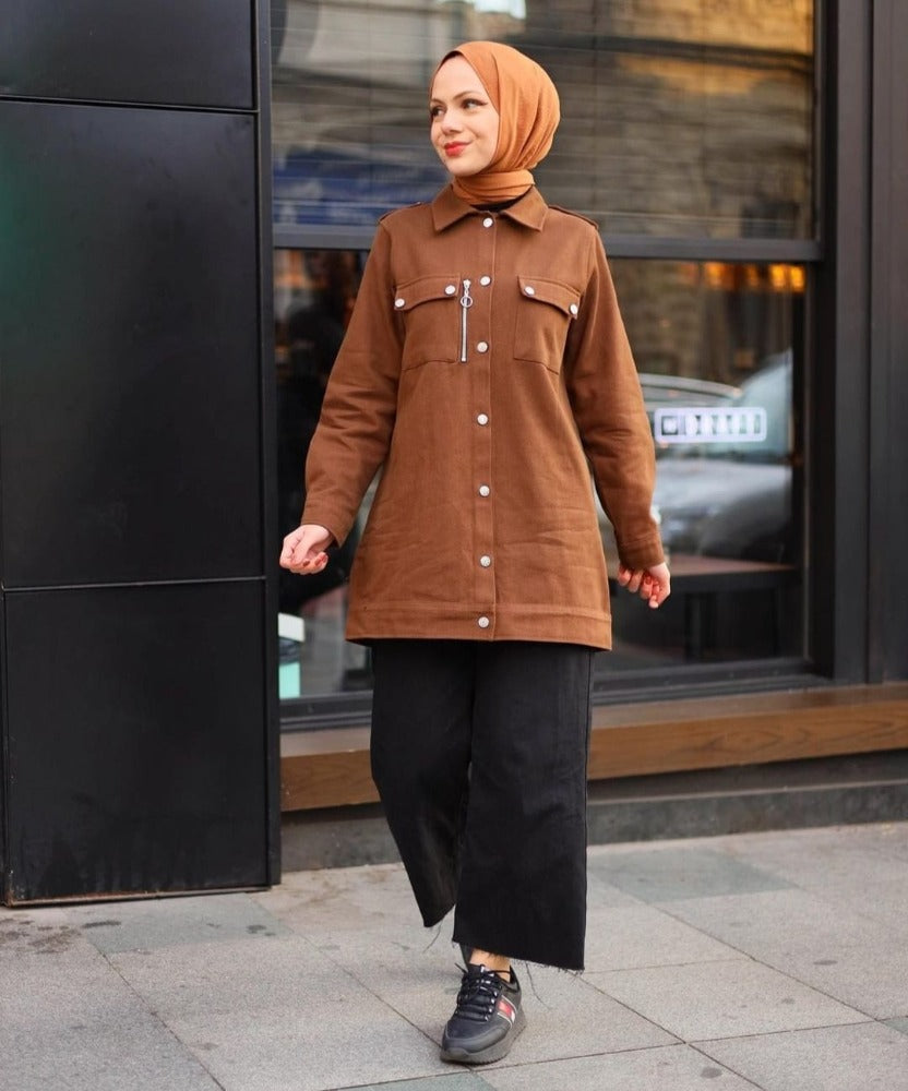 Brown Long Denim Shirt