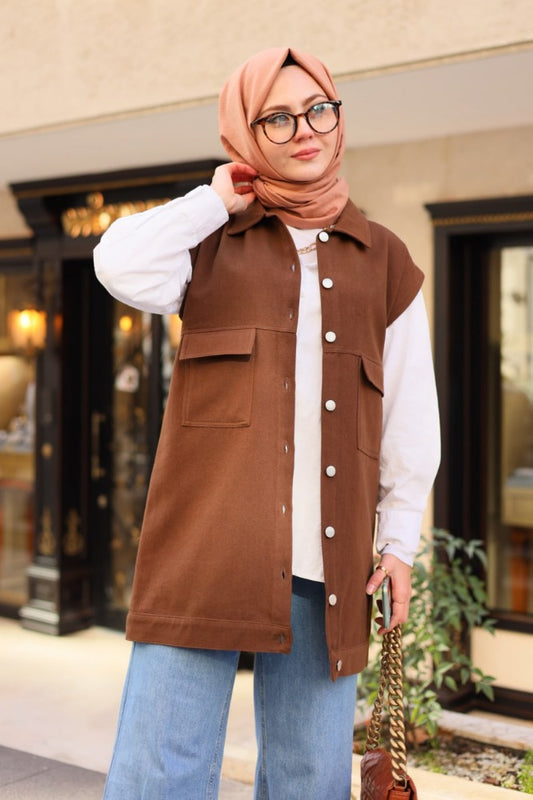 Brown Sleeveless shirt,Denim Shirt,hard cotton shirt,smamz modest wear