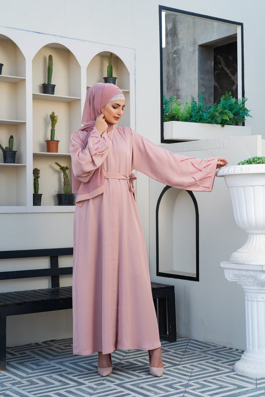 Larisa Pink Abaya with Belt