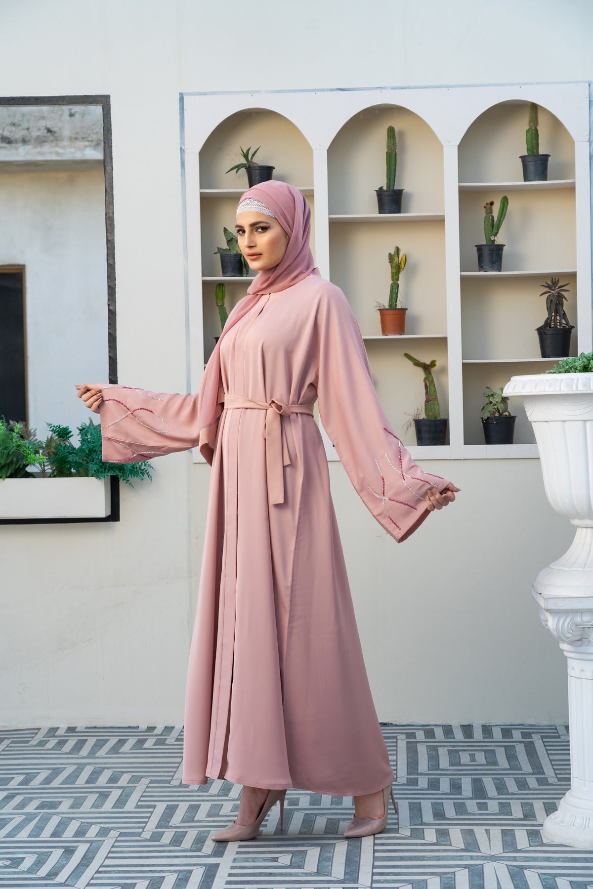 Larisa Pink Abaya with Belt