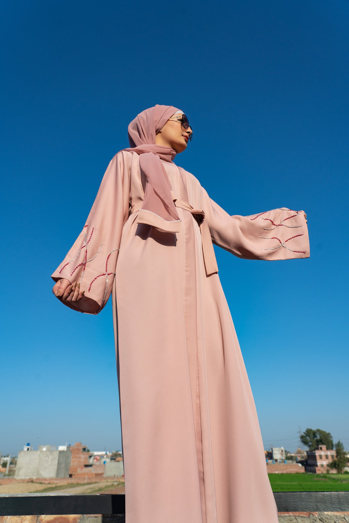 Larisa Pink Abaya with Belt