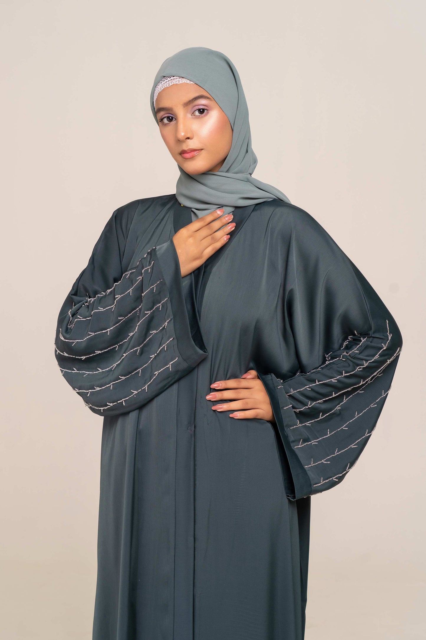 Beaded Forest Buttoned Abaya