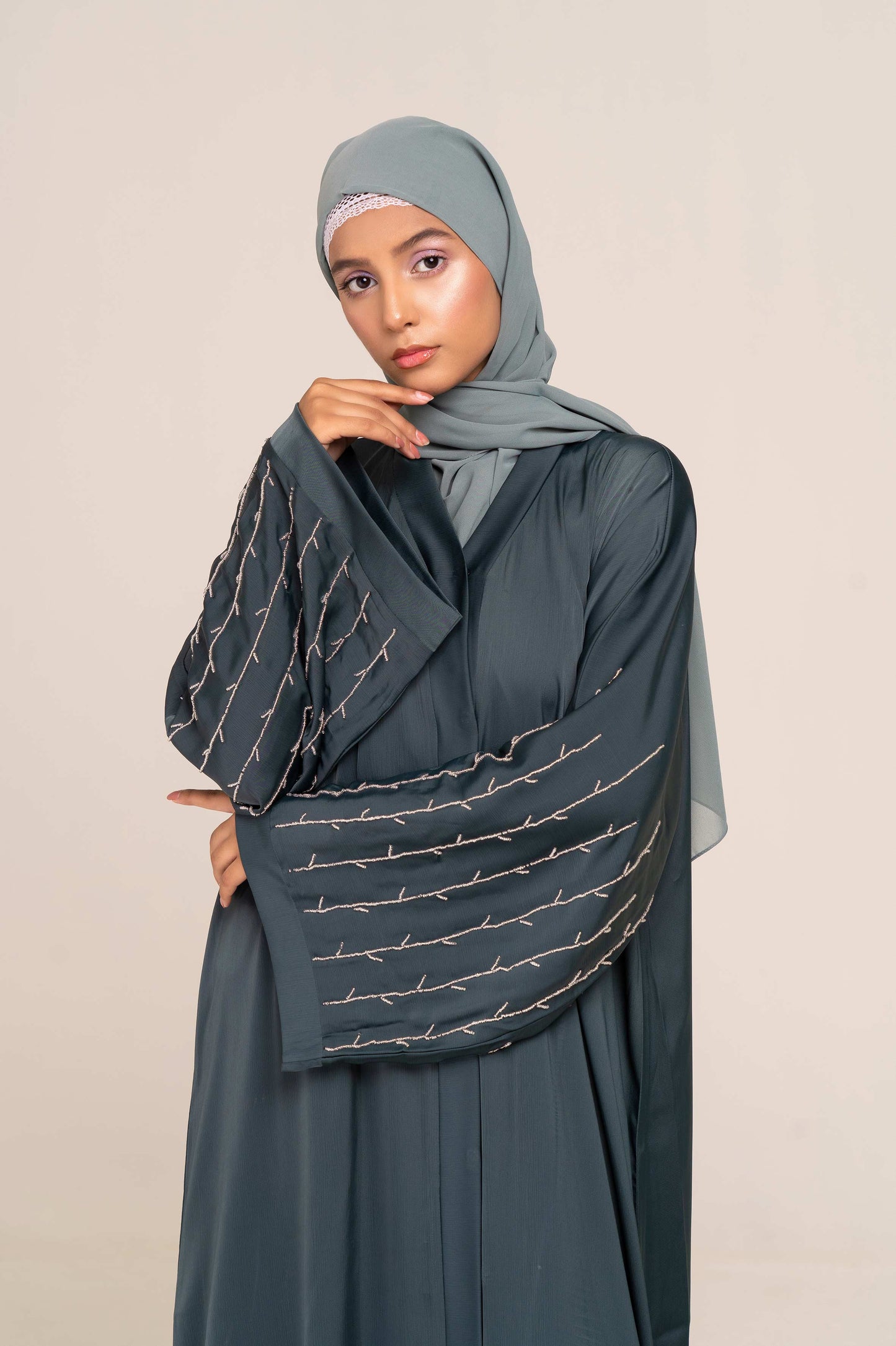 Beaded Forest Buttoned Abaya