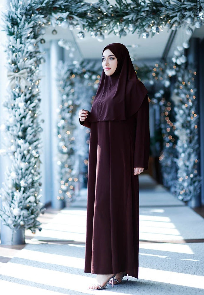 brown burkha abaya,elegant abaya,jibab abaya,prayer abaya,1 piece abaya,smamz abayas,smamz 1 piece abaya