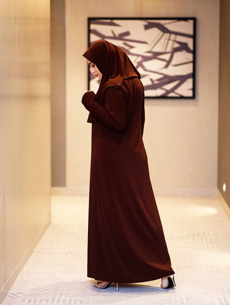 brown burkha abaya,elegant abaya,jibab abaya,prayer abaya,1 piece abaya,smamz abayas,smamz 1 piece abaya