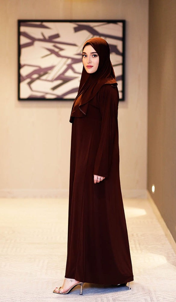 brown burkha abaya,elegant abaya,jibab abaya,prayer abaya,1 piece abaya,smamz abayas,smamz 1 piece abaya