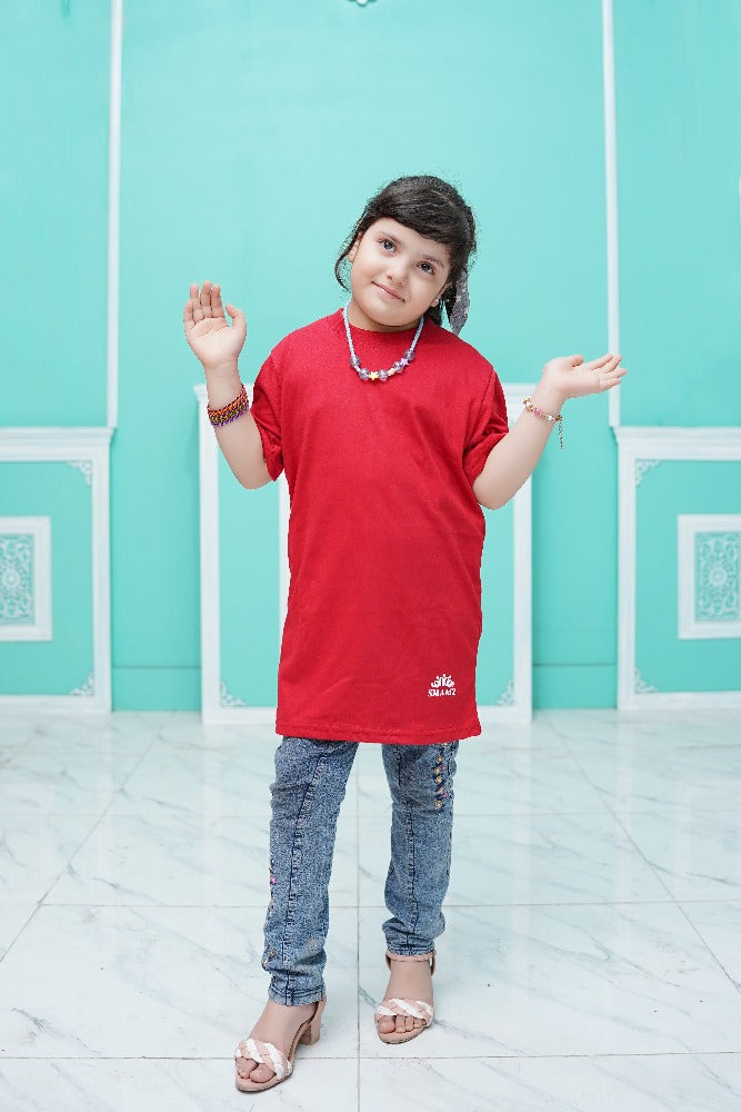 Girls Red Long T Shirt