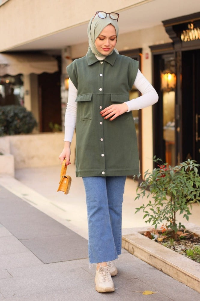 Green Sleeveless shirt, Muslim modest clothing brand Uk